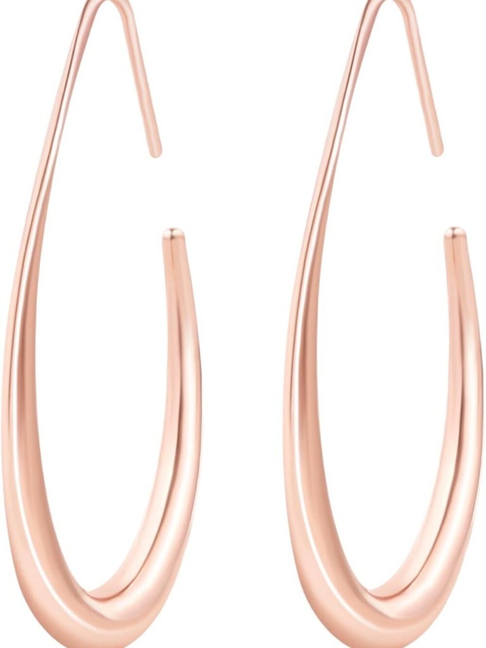 Rose Gold Oval Pull Through Hoop Earrings - Picture 3 of 6